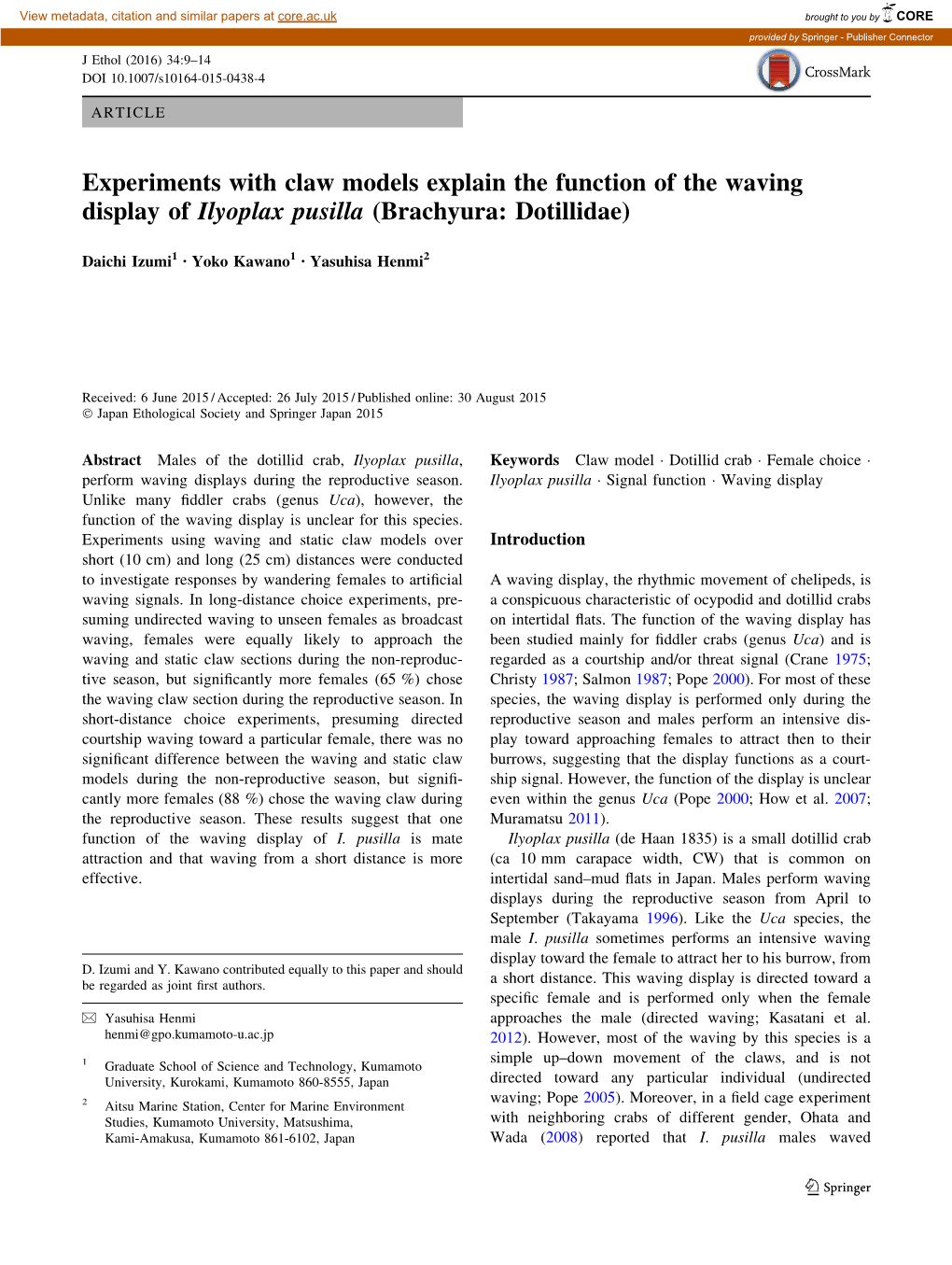 Experiments with Claw Models Explain the Function of the Waving Display of Ilyoplax Pusilla (Brachyura: Dotillidae)