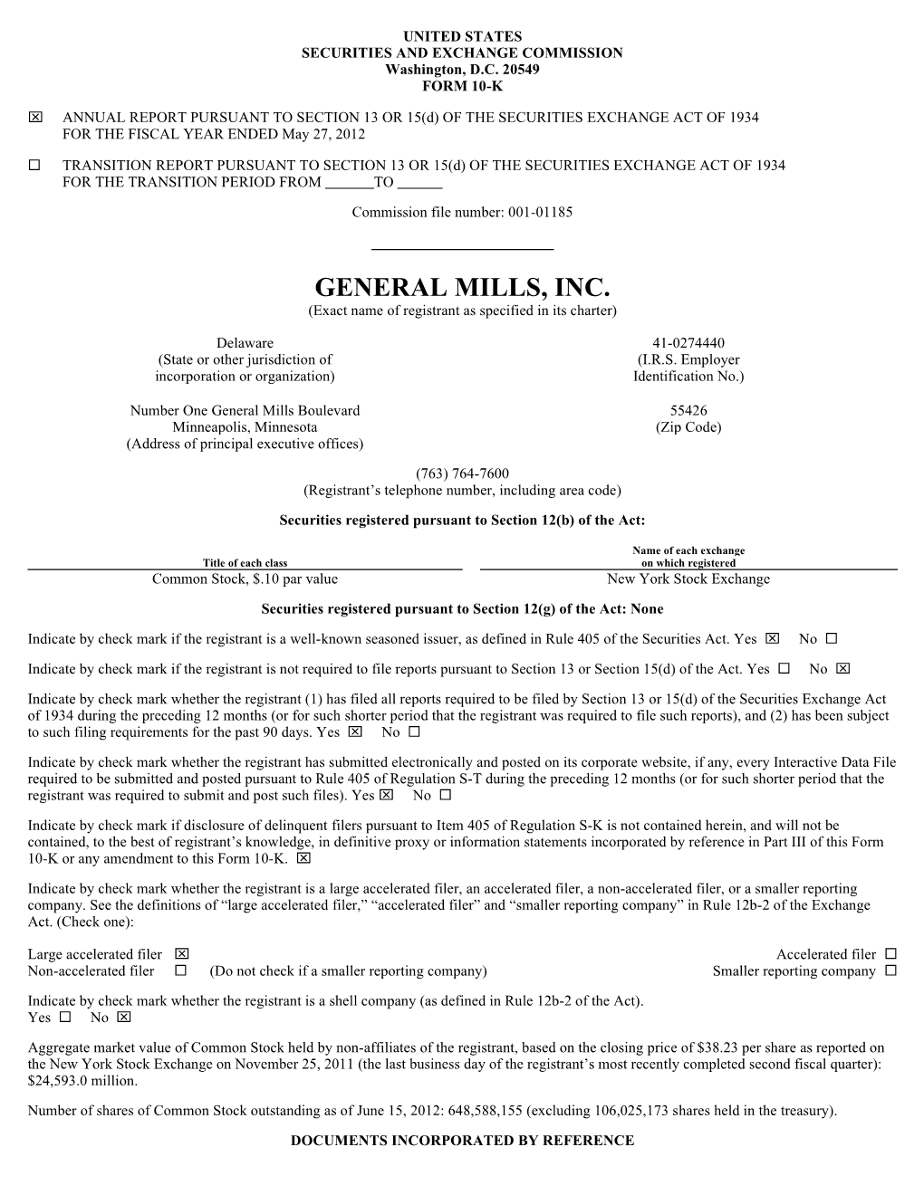 GENERAL MILLS, INC. (Exact Name of Registrant As Specified in Its Charter)