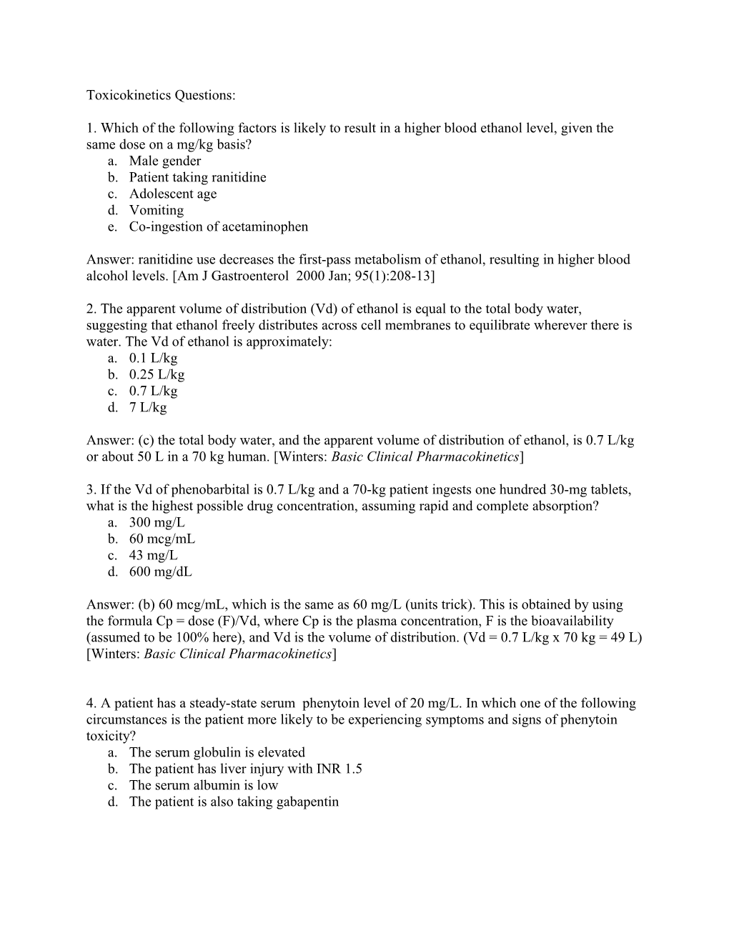 Toxicokinetics Questions