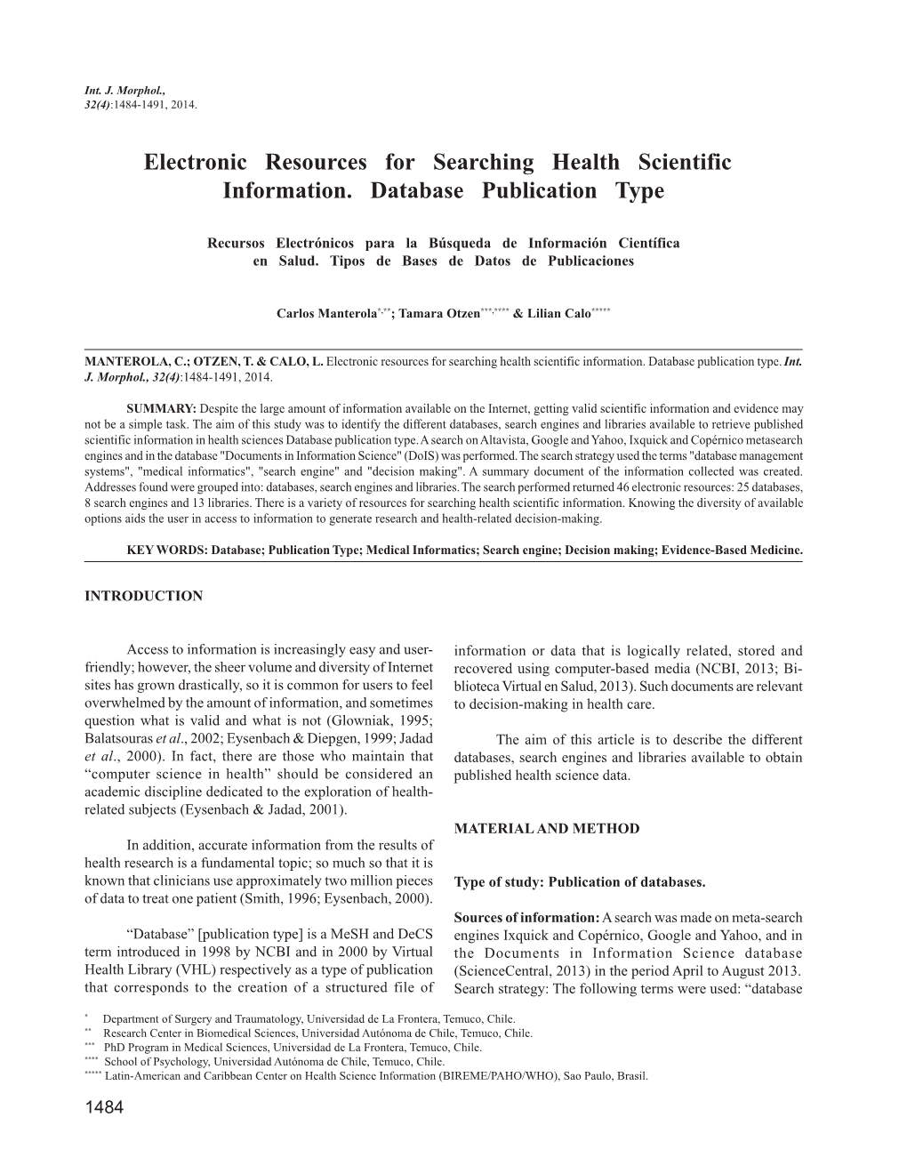 Electronic Resources for Searching Health Scientific Information