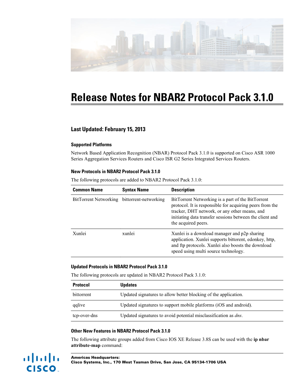 Release Notes for NBAR2 Protocol Pack 3.1.0