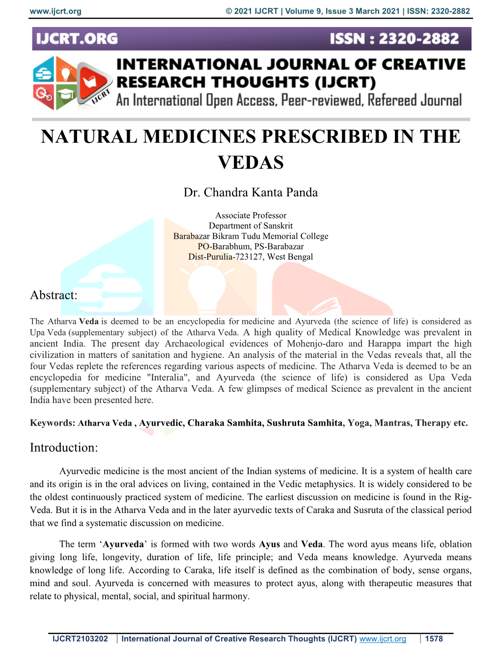 Natural Medicines Prescribed in the Vedas