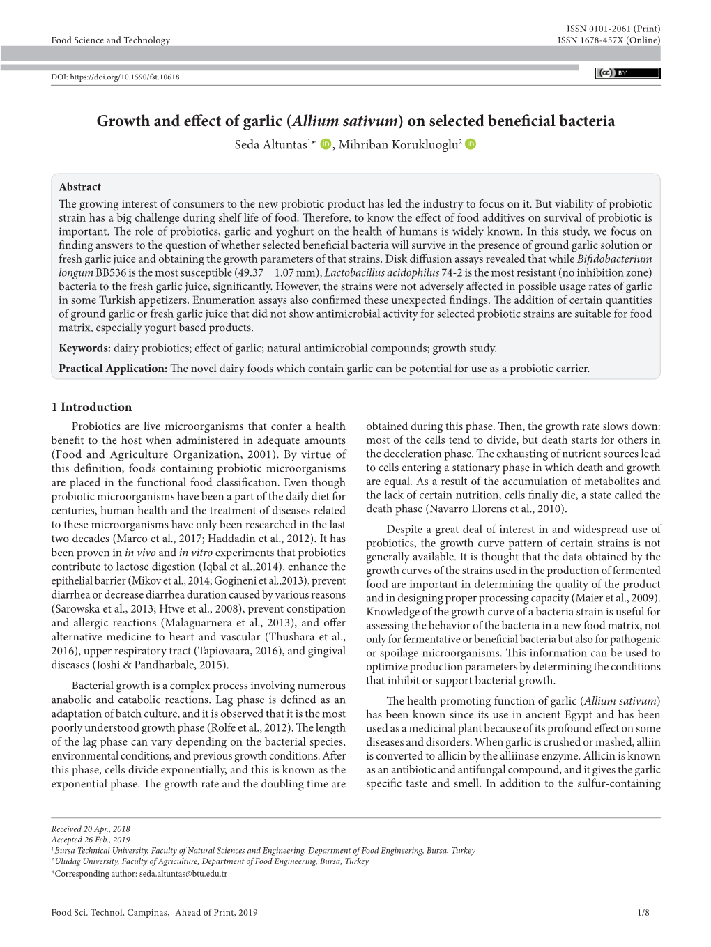 (Allium Sativum) on Selected Beneficial Bacteria