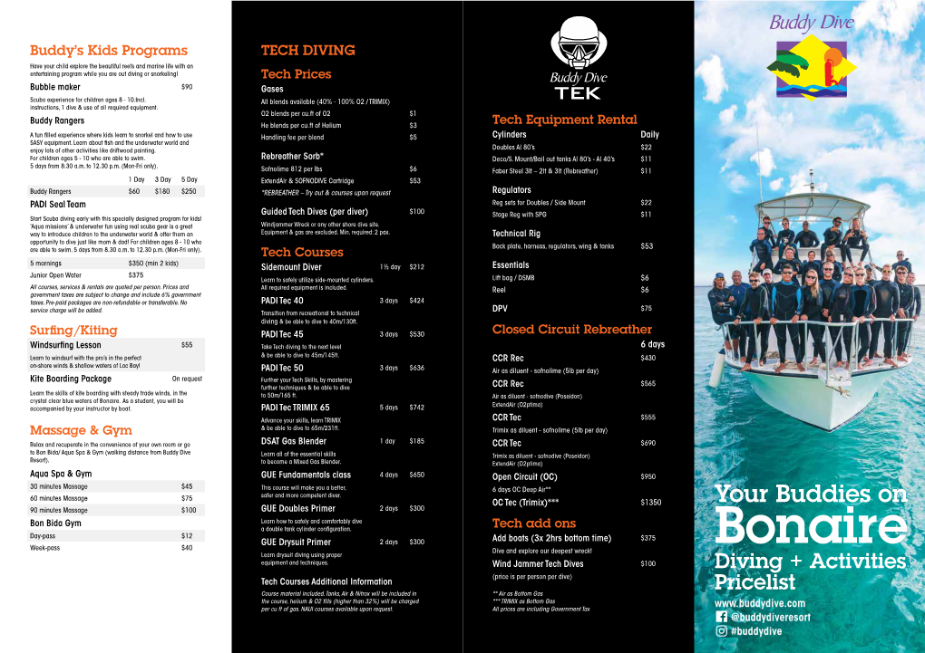 Download the Diving & Activities Pricelist