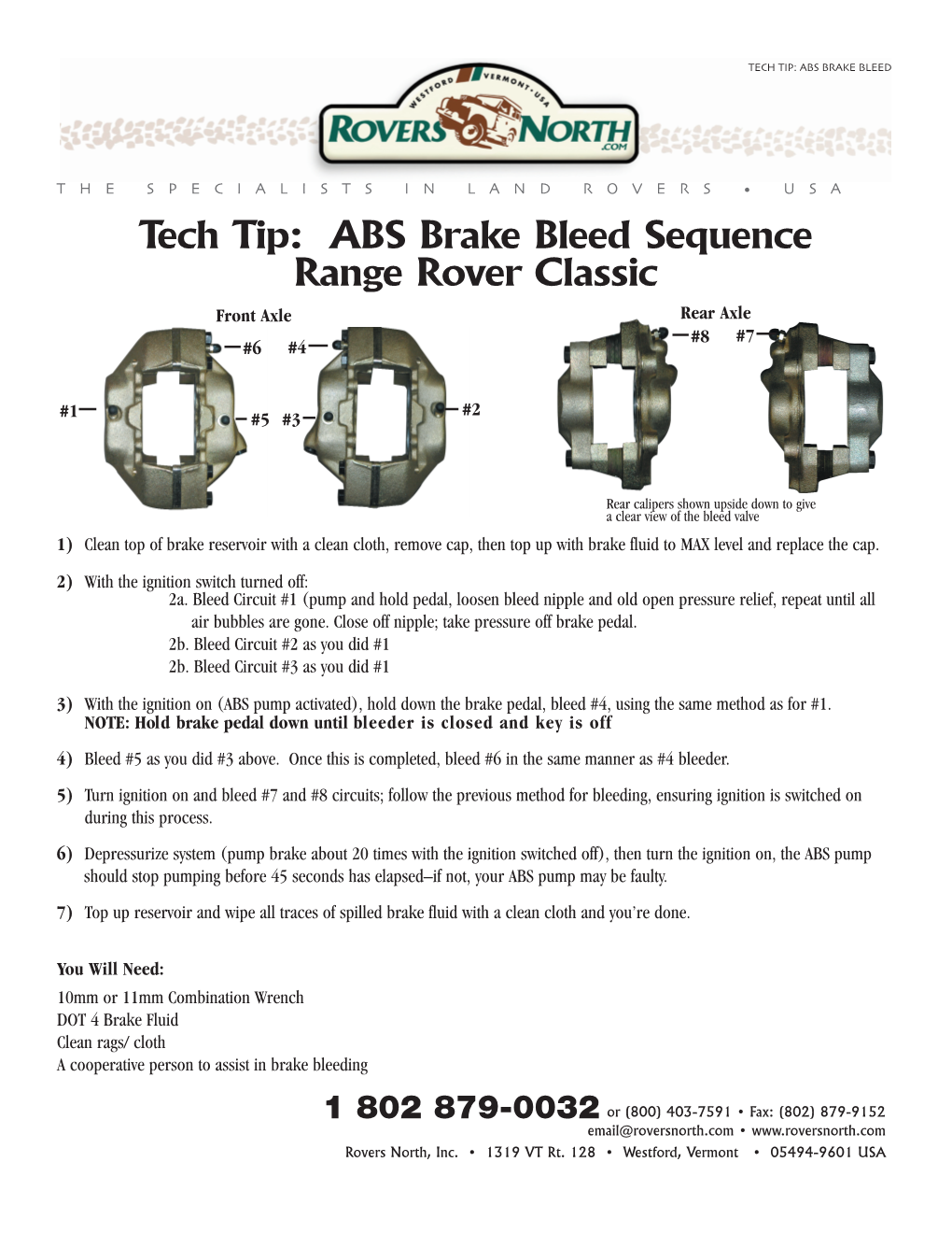 Tech Tip: ABS Brake Bleed Sequence Range Rover Classic Front Axle Rear Axle #8 #7 #6 #4