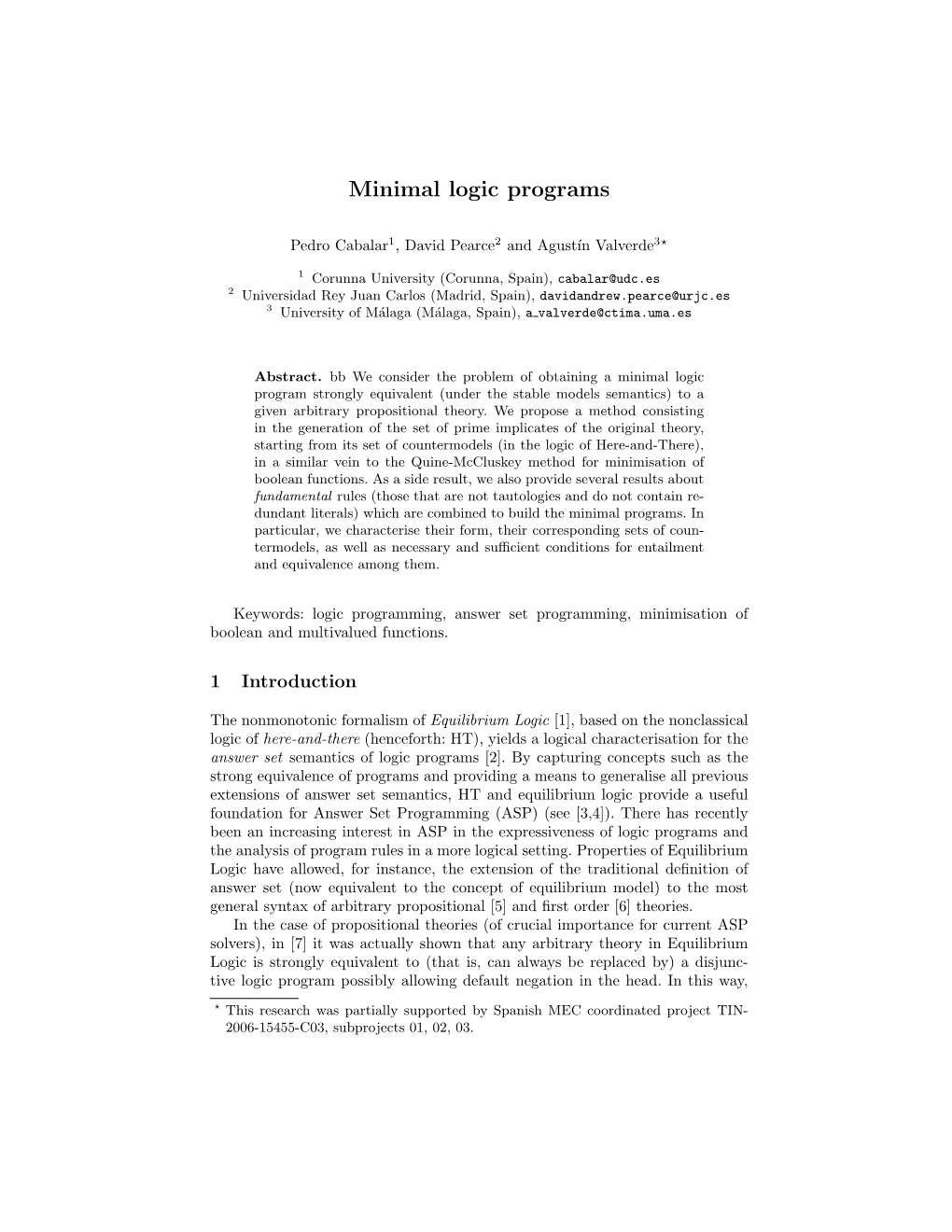 Minimal Logic Programs