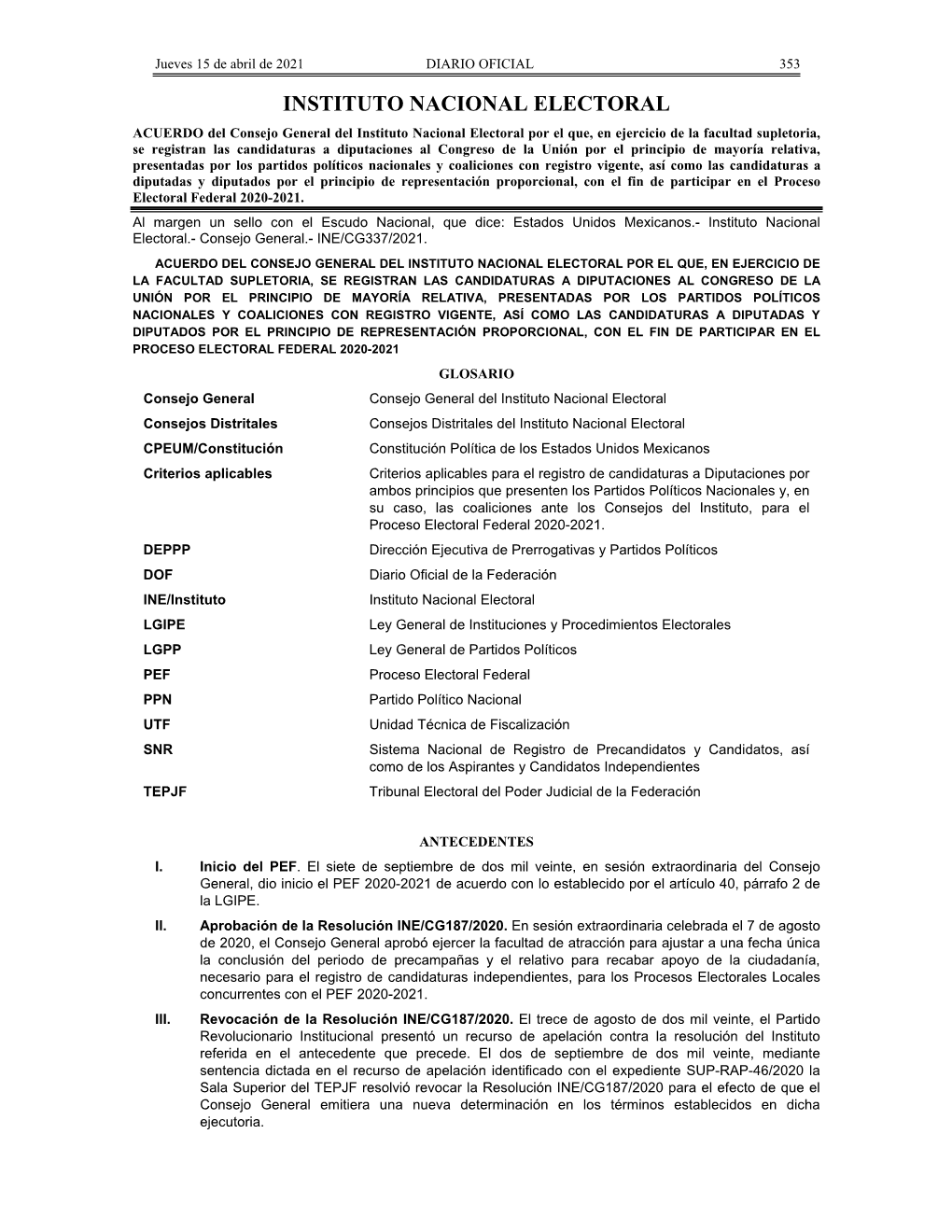 Acuerdo Del Consejo General Del Instituto Nacional Electoral Por El