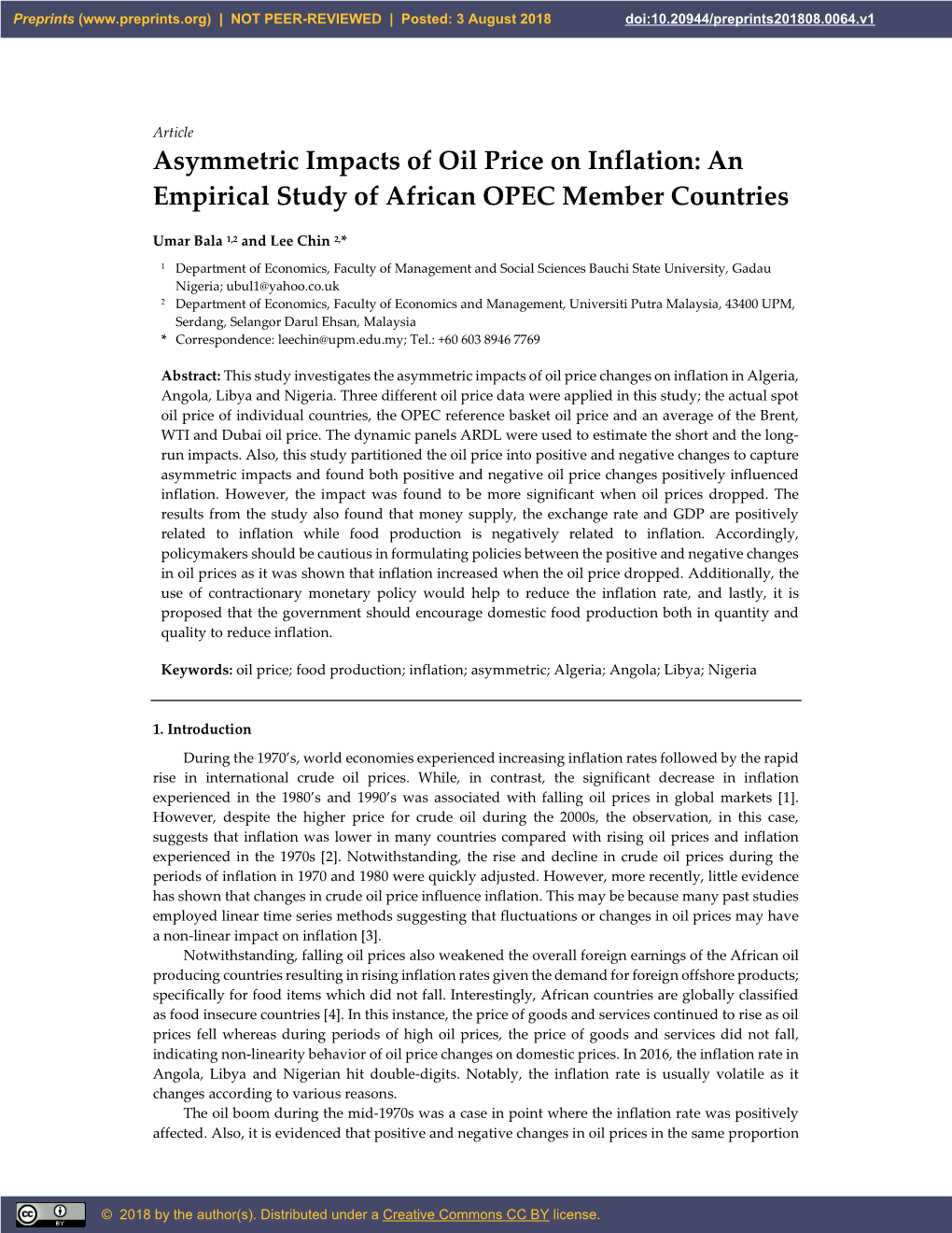 Asymmetric Impacts of Oil Price on Inflation: an Empirical Study of African OPEC Member Countries