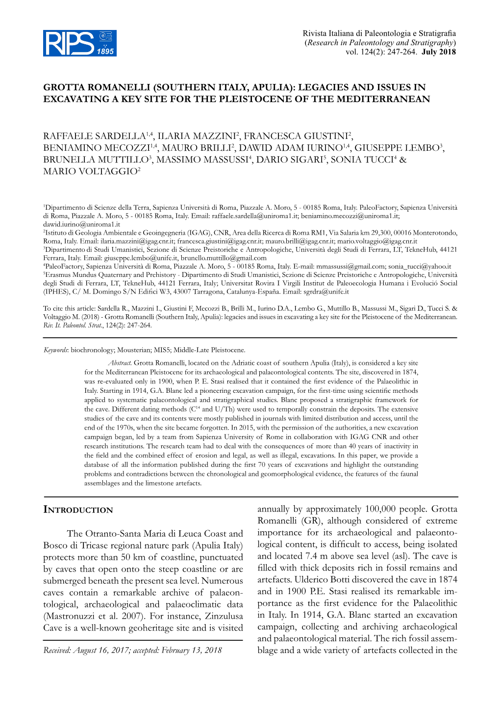 Grotta Romanelli (Southern Italy, Apulia): Legacies and Issues in Excavating a Key Site for the Pleistocene of the Mediterranean