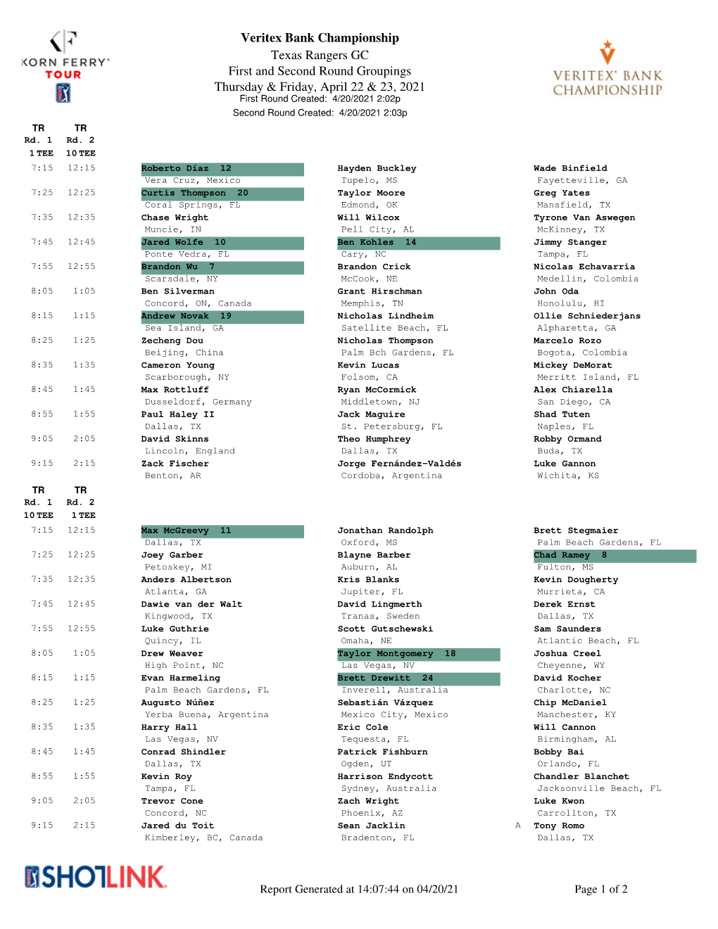 Veritex Bank Championship Texas Rangers GC First and Second