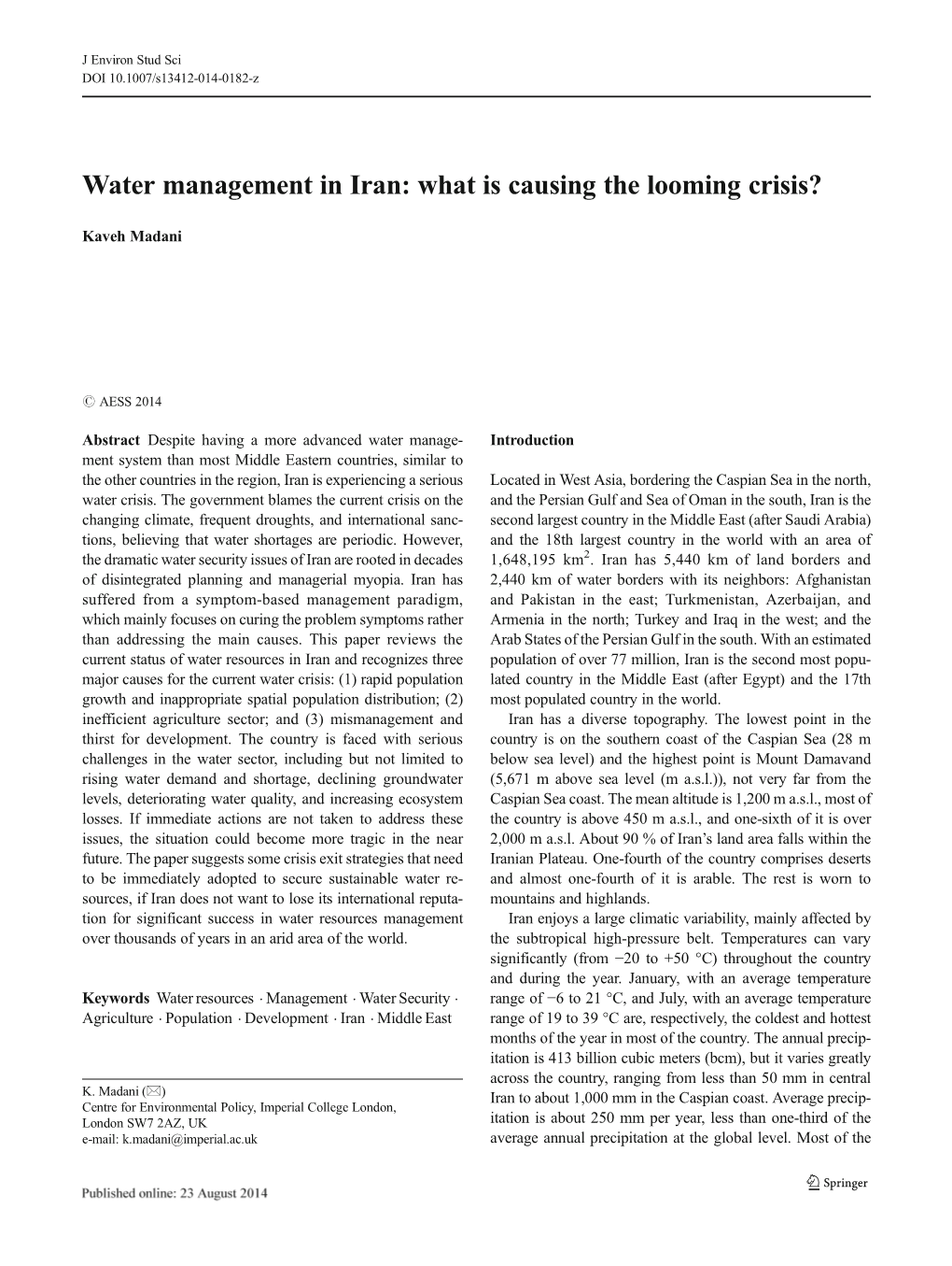 Water Management in Iran: What Is Causing the Looming Crisis?