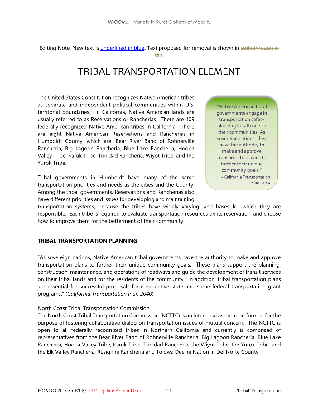 Tribal Transportation Element