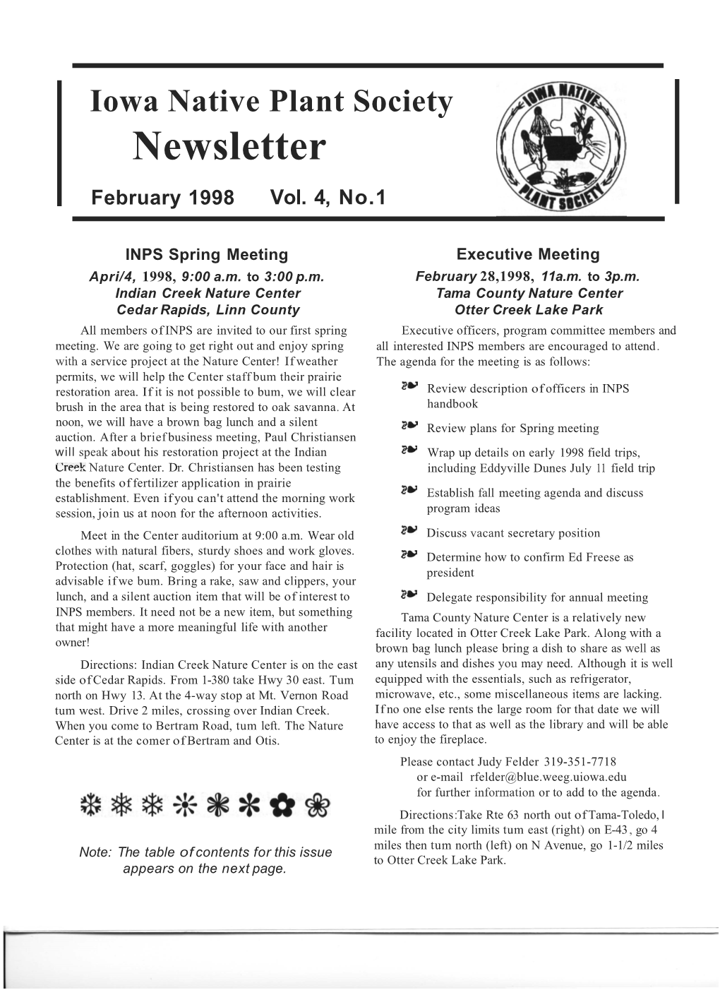 Newsletter February 1998 Vol