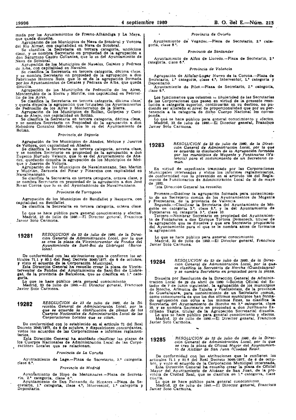 19996 4 S E:..Pt I Em Ti R E L 9 8 0 B , O , a E I E , N U '"M , 2 13 Mada Por K16 Ayuntamientos De Fresno·Alhándiga Y La Maya, Provincia De Oviedo Que Q~Eda Disuelta