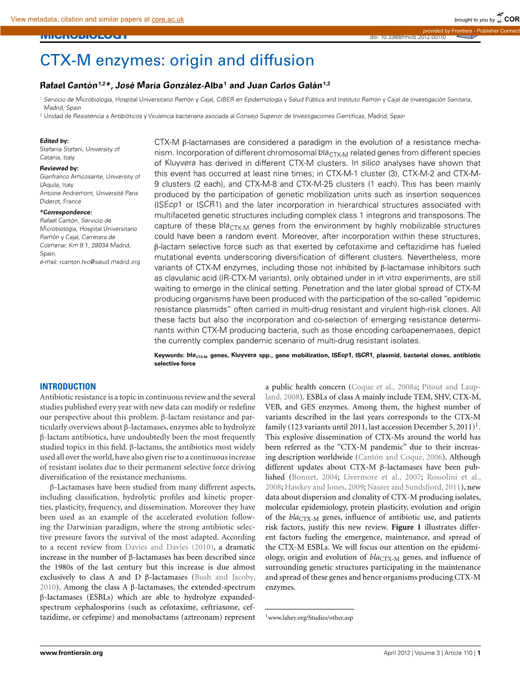 CTX-M Enzymes: Origin and Diffusion