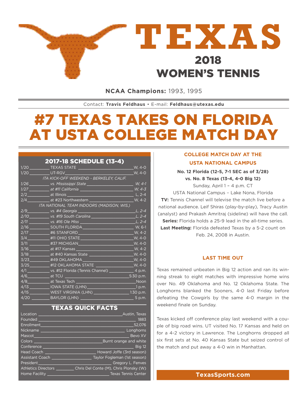 7 Texas Takes on Florida at Usta College Match Day