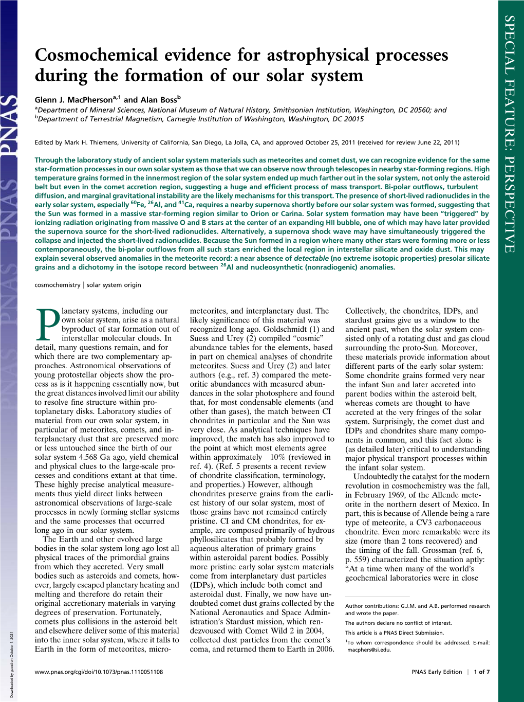 Cosmochemical Evidence for Astrophysical Processes During the Formation of Our Solar System