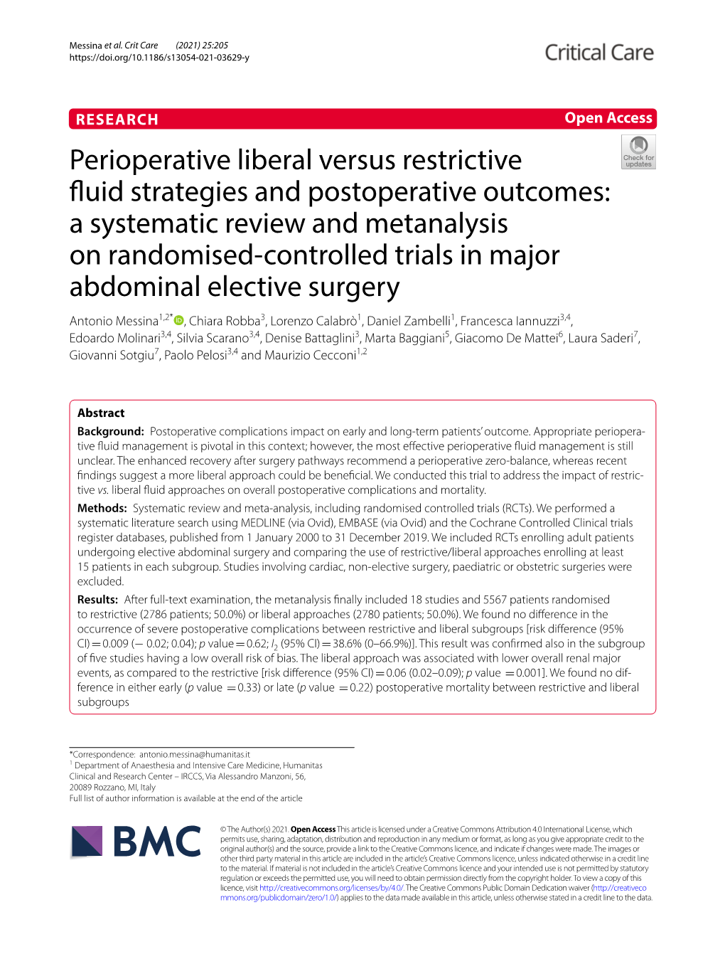 Perioperative Liberal and Restrictive Fluid Strategies and Postoperative Outcomes