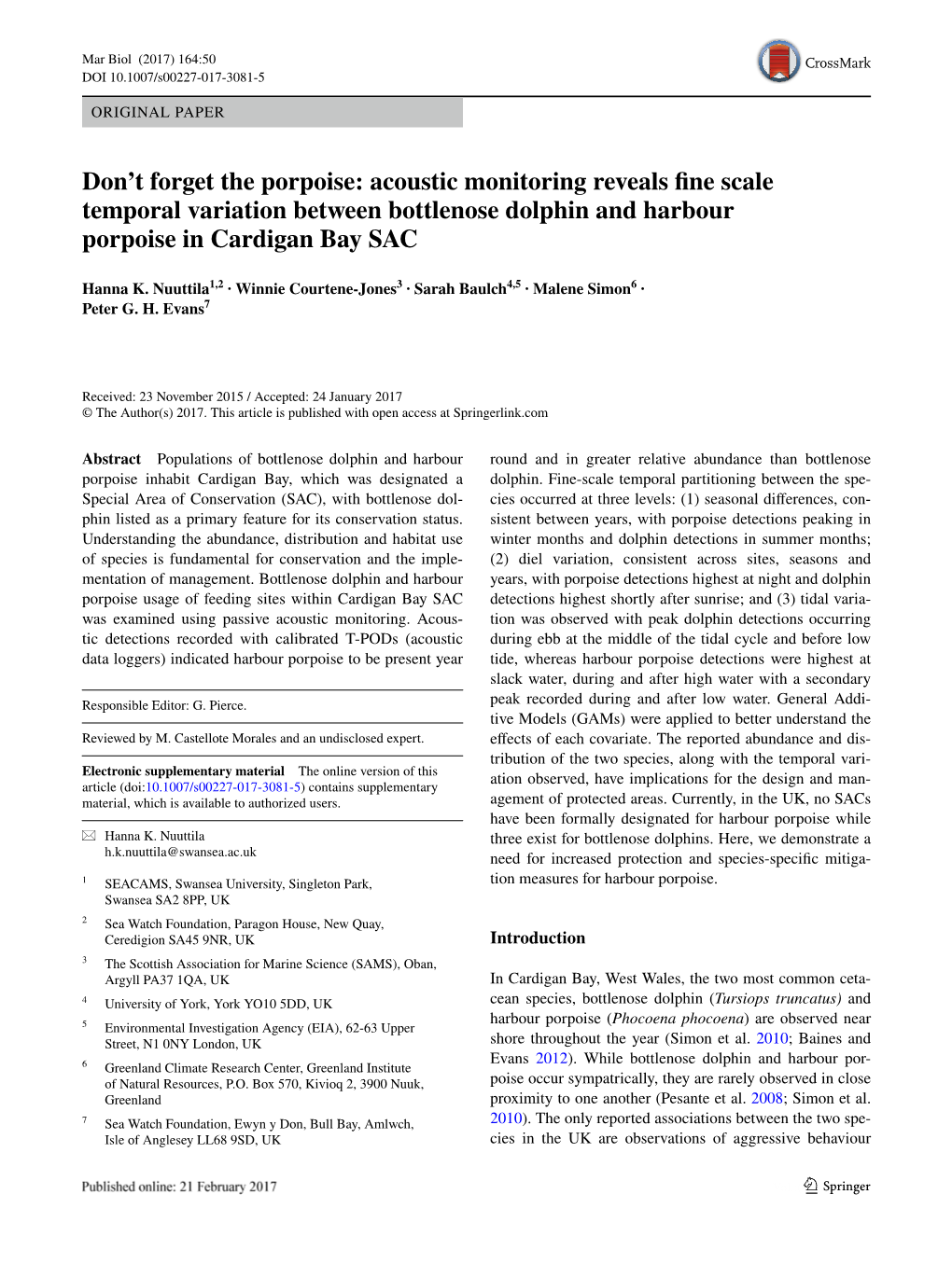 Don't Forget the Porpoise: Acoustic Monitoring Reveals Fine Scale