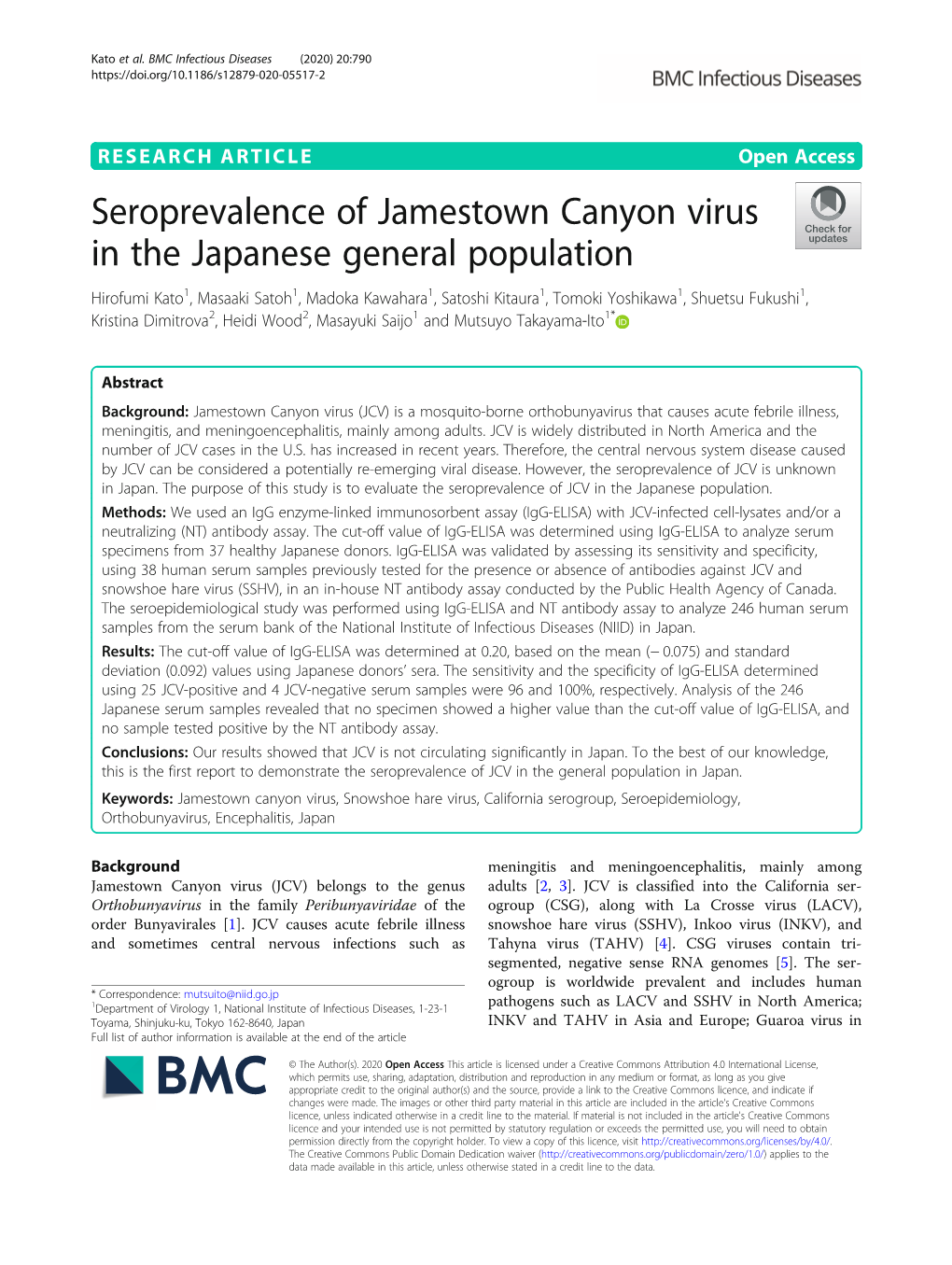 Seroprevalence of Jamestown Canyon Virus in the Japanese