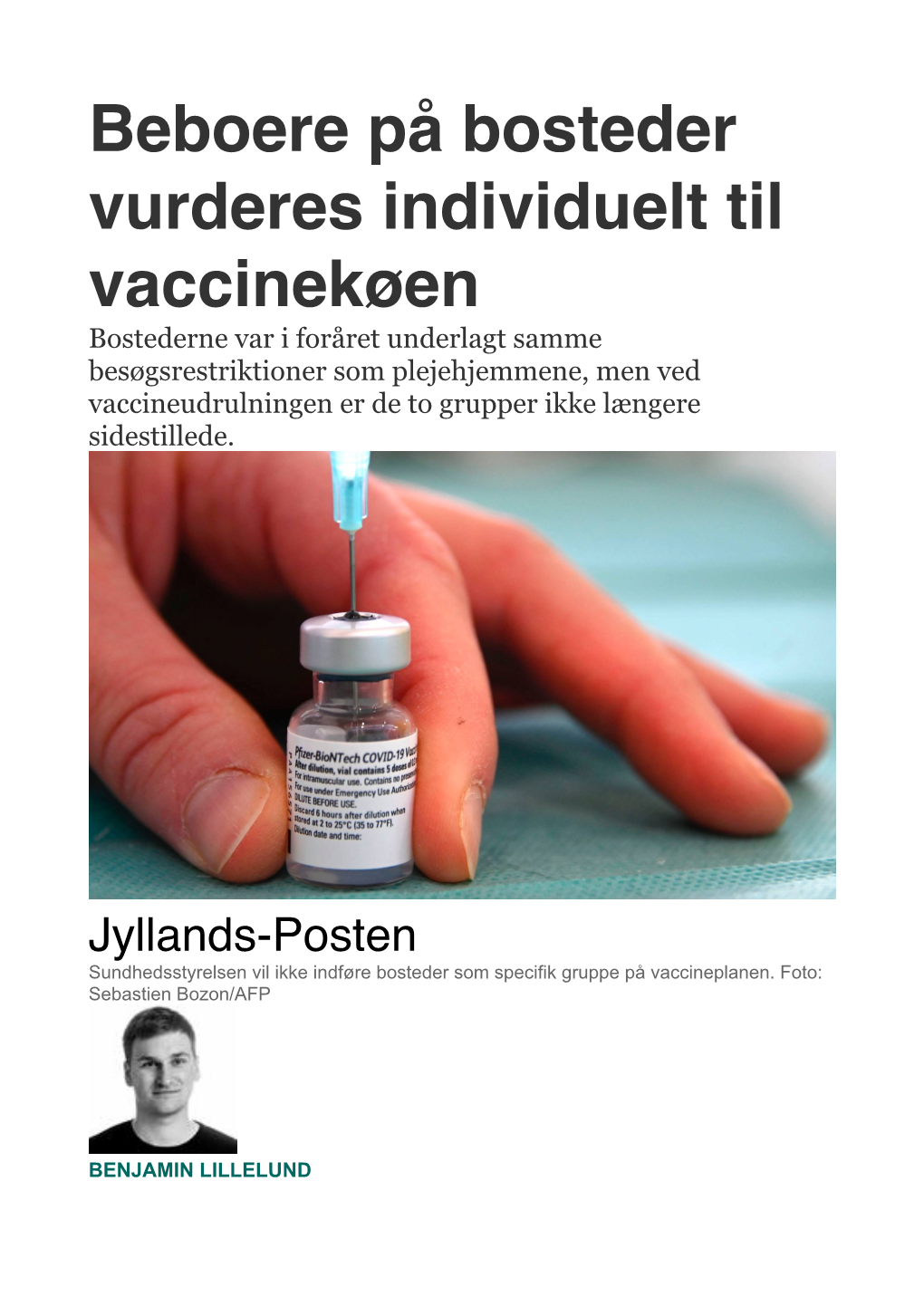 Beboere På Bosteder Vurderes Individuelt Til Vaccinekøen