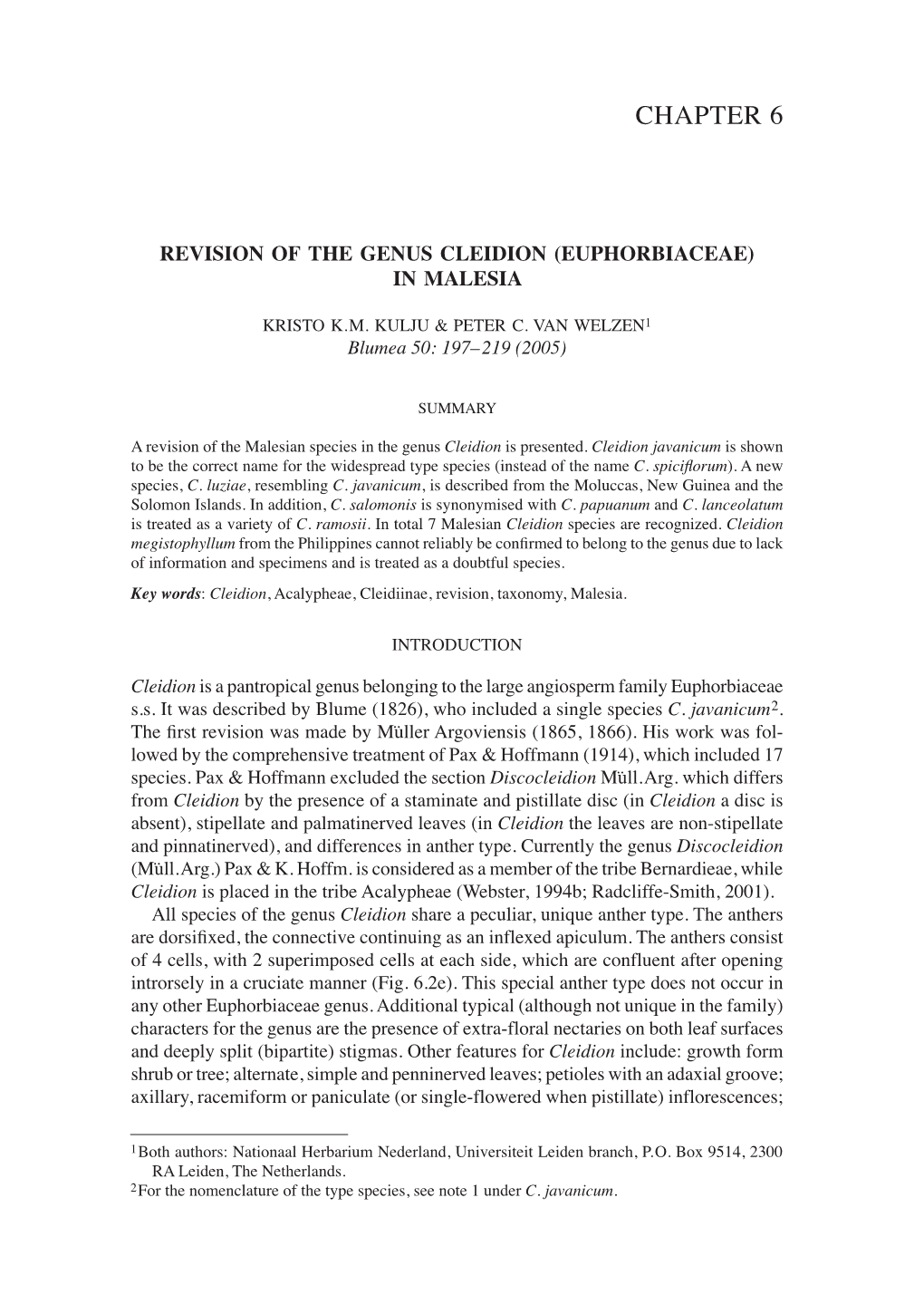 Revision of the Genus Cleidion (Euphorbiaceae) in Malesia