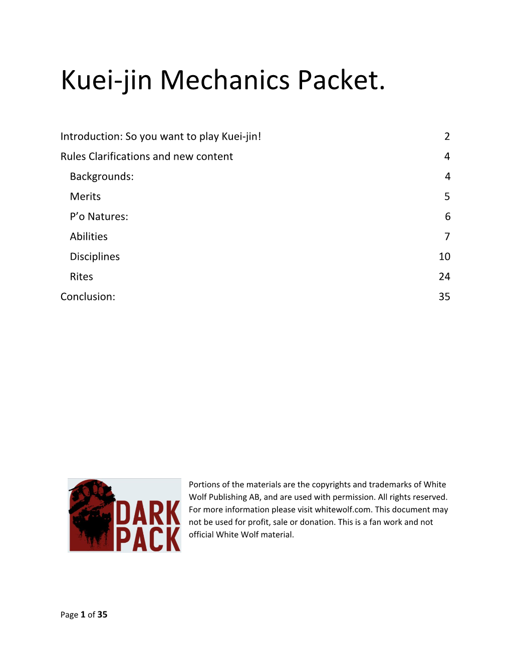 Kuei-Jin Mechanics Packet
