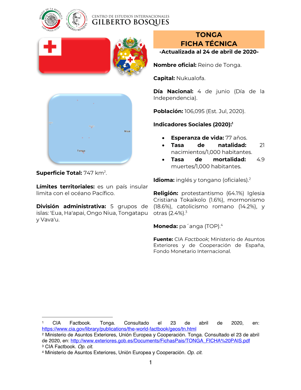 TONGA FICHA TÉCNICA -Actualizada Al 24 De Abril De 2020