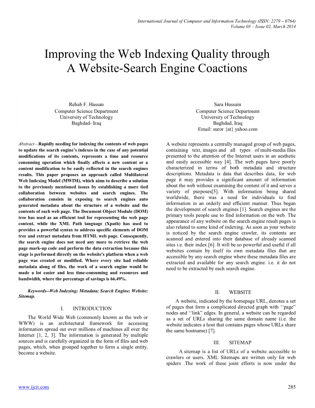 Improving the Web Indexing Quality Through a Website-Search Engine Coactions