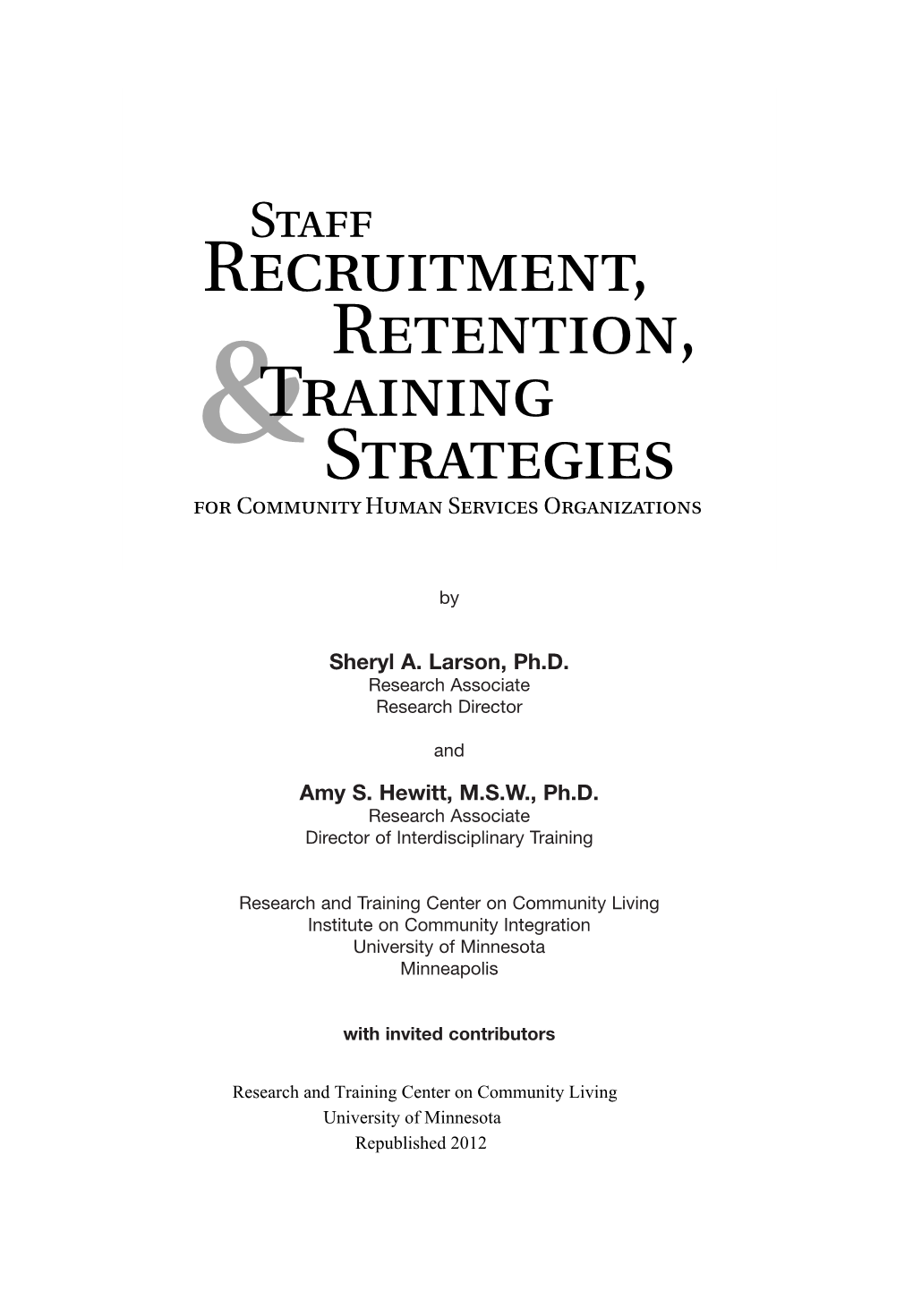 Staff Recruitment, Retention, Training & Strategies for Community Human Services Organizations