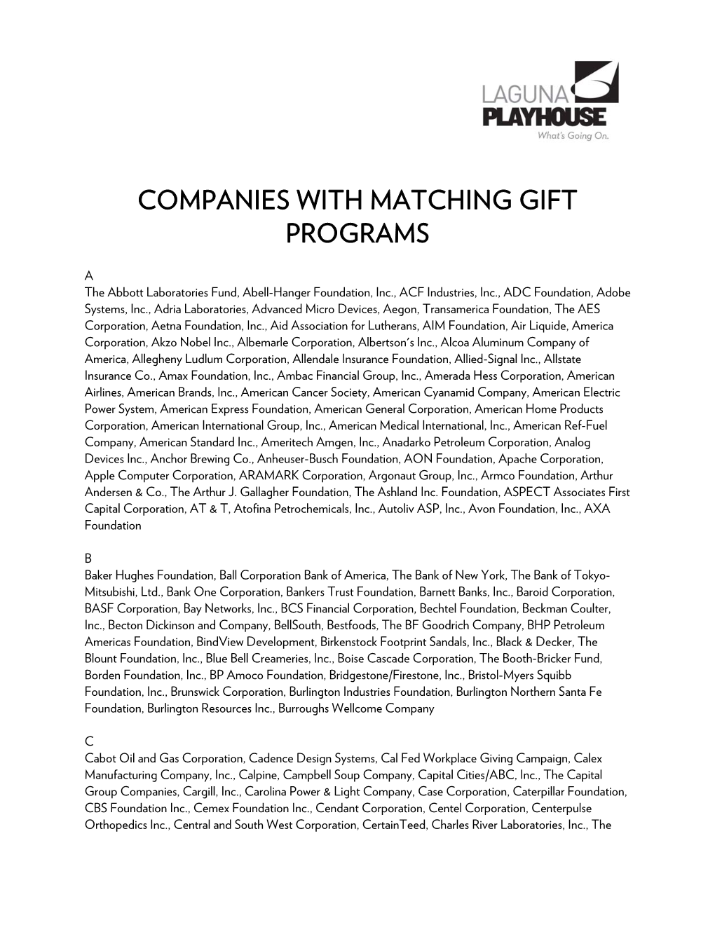 Companies with Matching Gift Programs