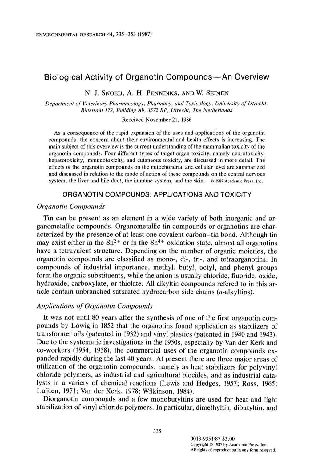 Biological Activity of Organotin Compounds--An Overview