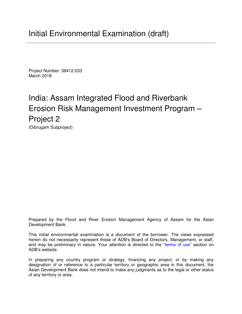 Assam Integrated Flood and Riverbank Erosion Risk Management Investment Program – Project 2 (Dibrugarh Subproject)