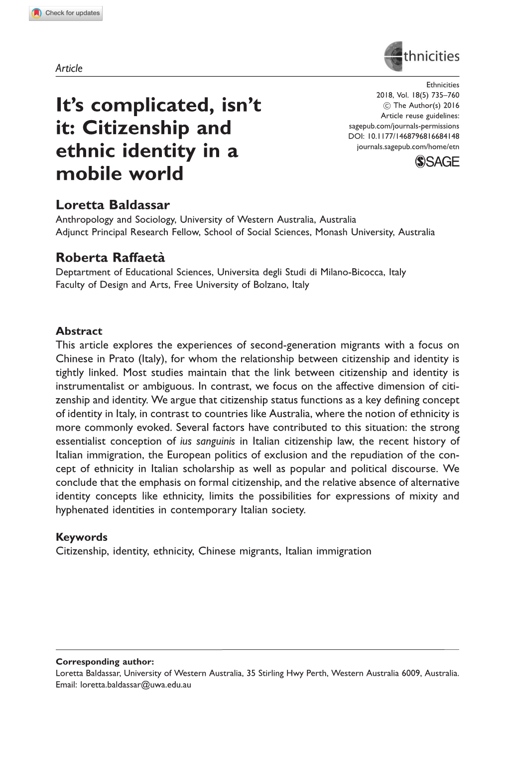 It's Complicated, Isn't It: Citizenship and Ethnic Identity in a Mobile World