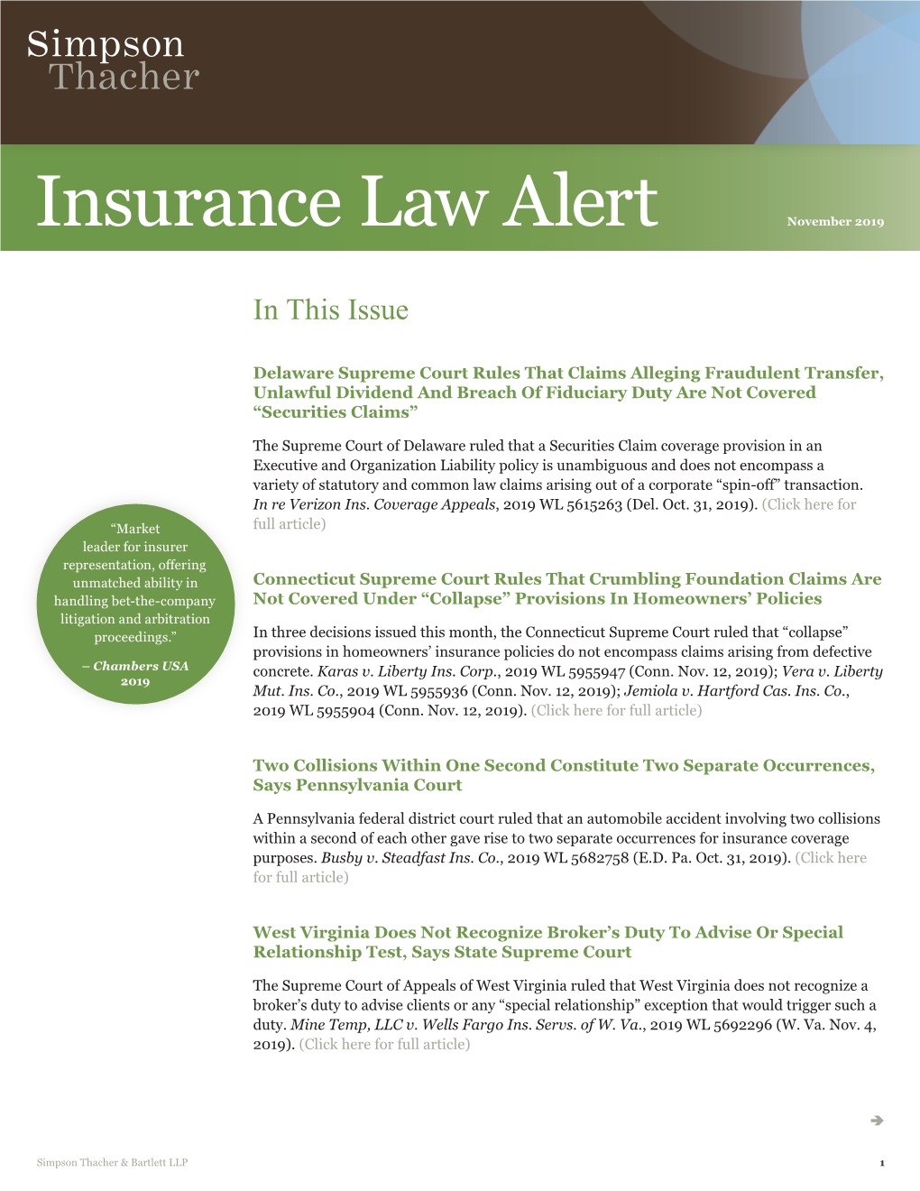 November 2019 Insurance Law Alert