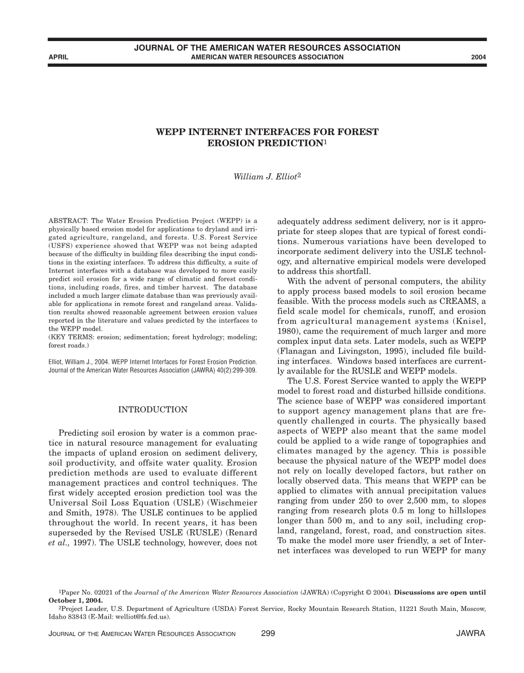 Wepp Internet Interfaces for Forest Erosion Prediction1