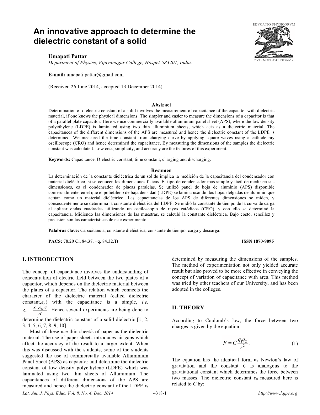 An Innovative Approach to Determine the Dielectric Constant of a Solid