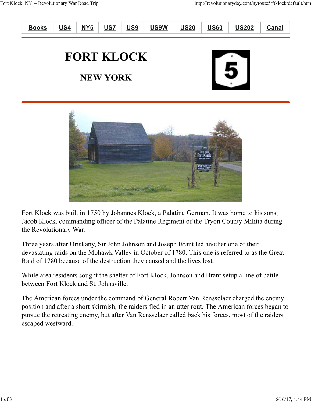 Fort Klock, NY -- Revolutionary War Road Trip