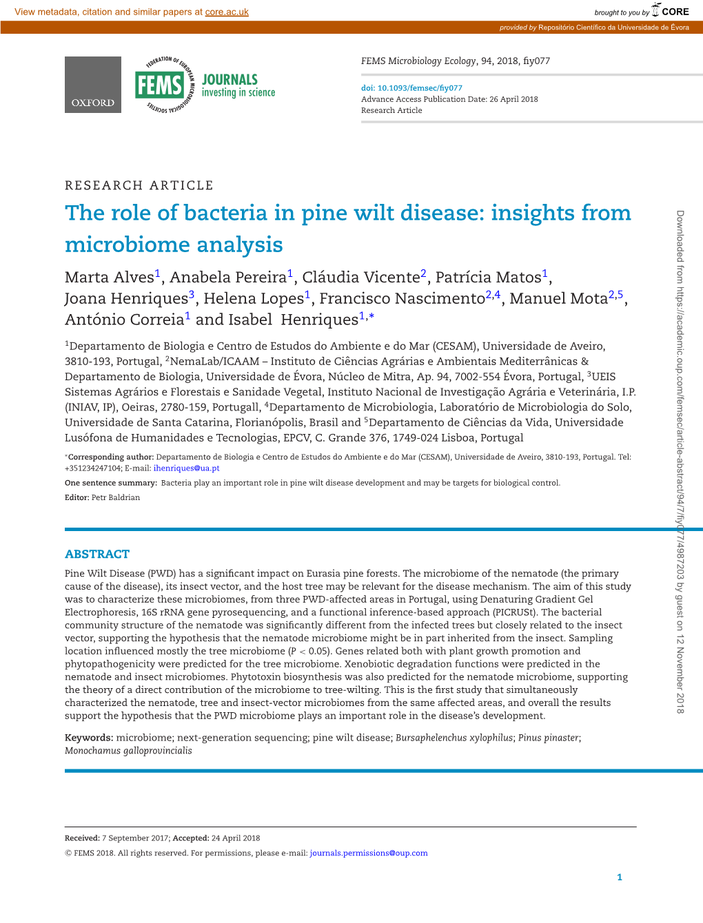 The Role of Bacteria in Pine Wilt Disease: Insights from Microbiome Analysis