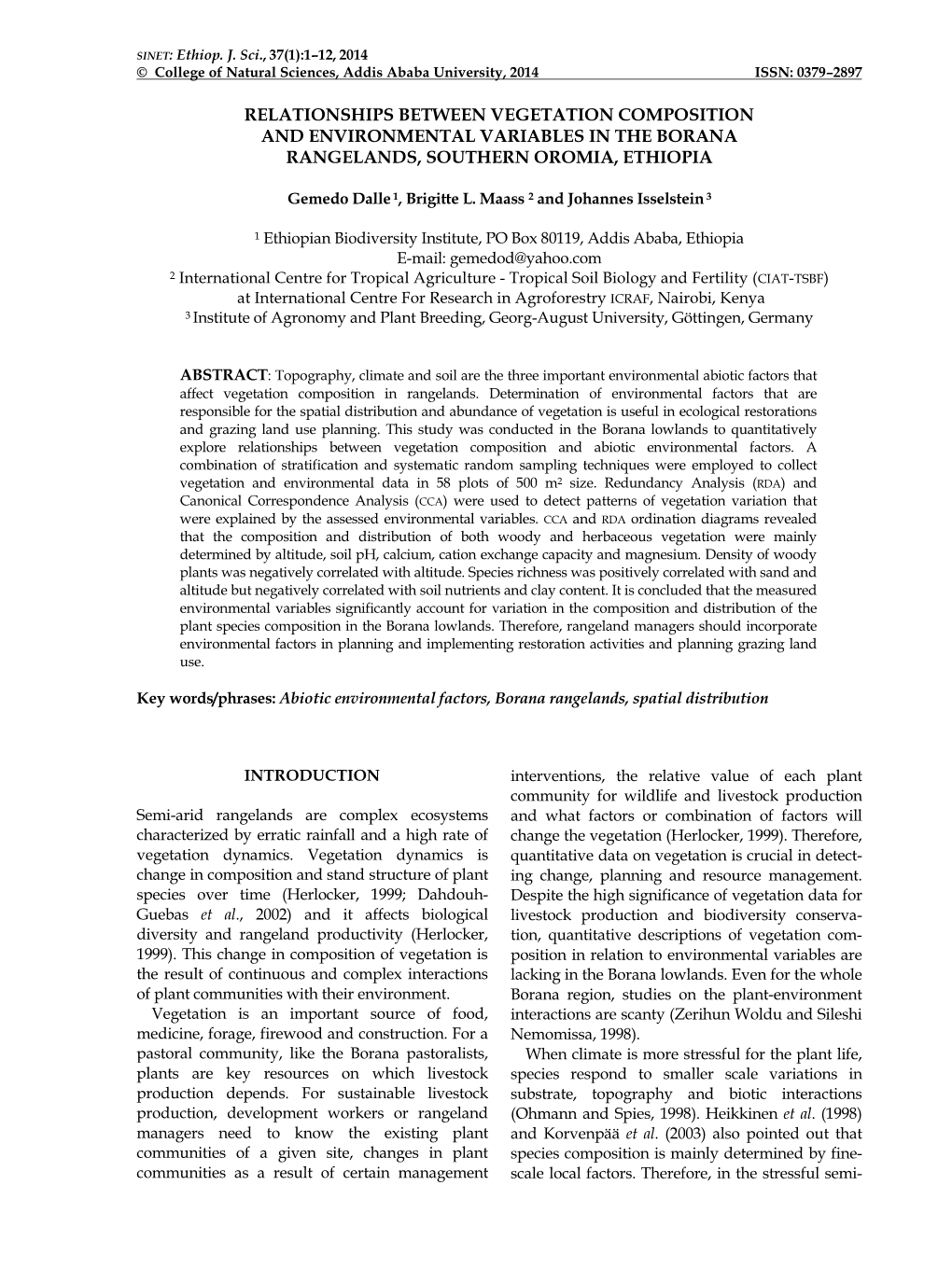 Relationships Between Vegetation Composition and Environmental Variables in the Borana Rangelands, Southern Oromia, Ethiopia