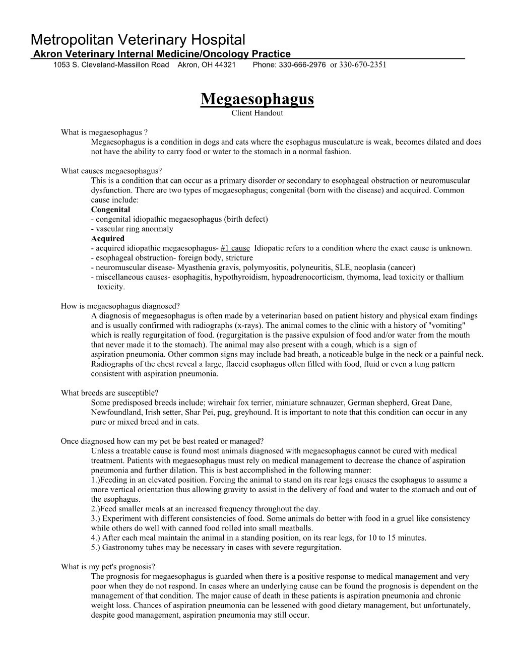 Megaesophagus Client Handout