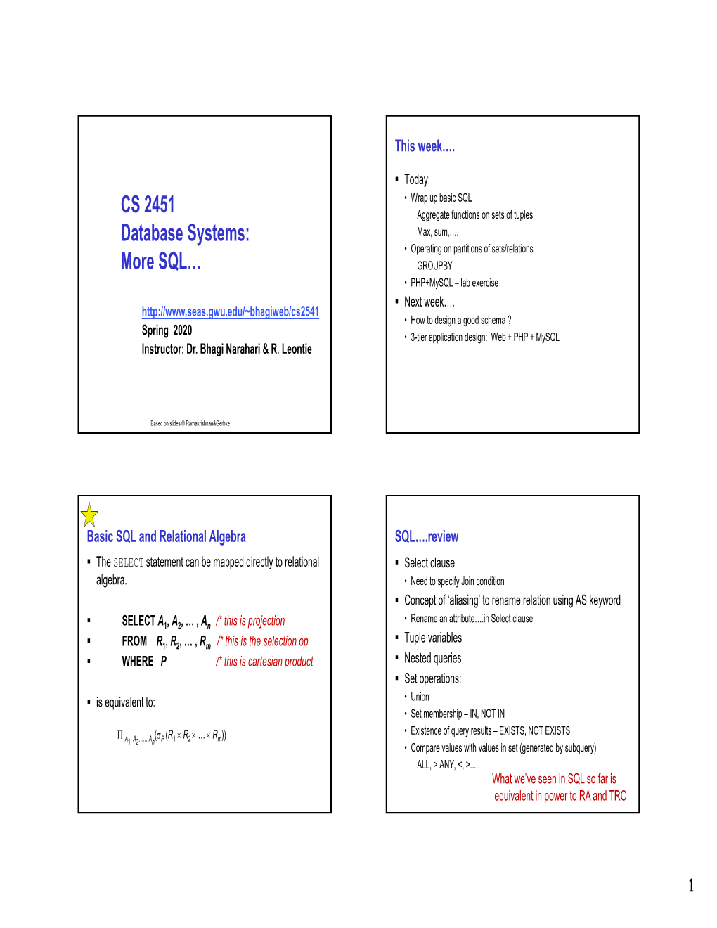 CS 2451 Database Systems: More SQL…