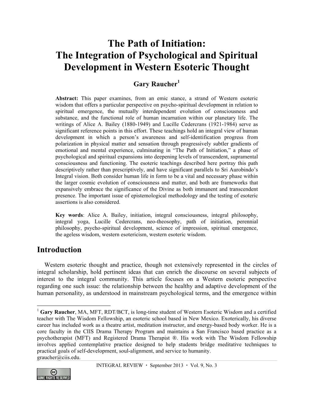 The Path of Initiation: the Integration of Psychological and Spiritual Development in Western Esoteric Thought