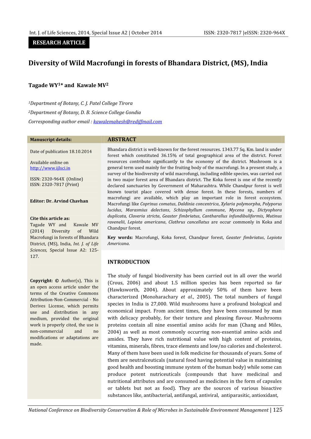 Diversity of Wild Macrofungi in Forests of Bhandara District, (MS), India