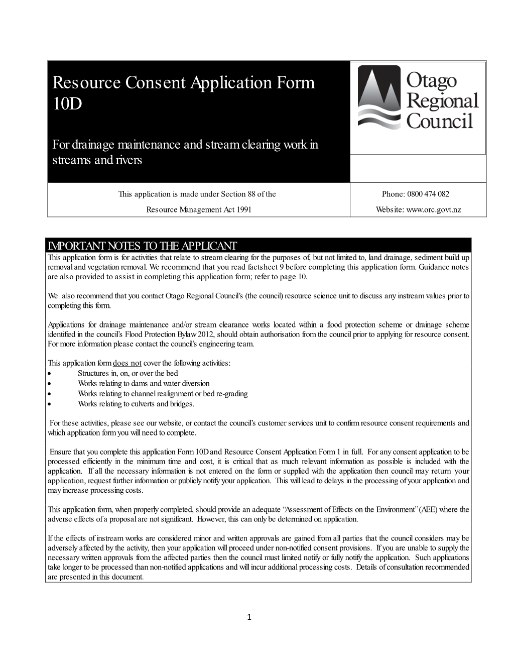 Resource Consent Application Form 10D
