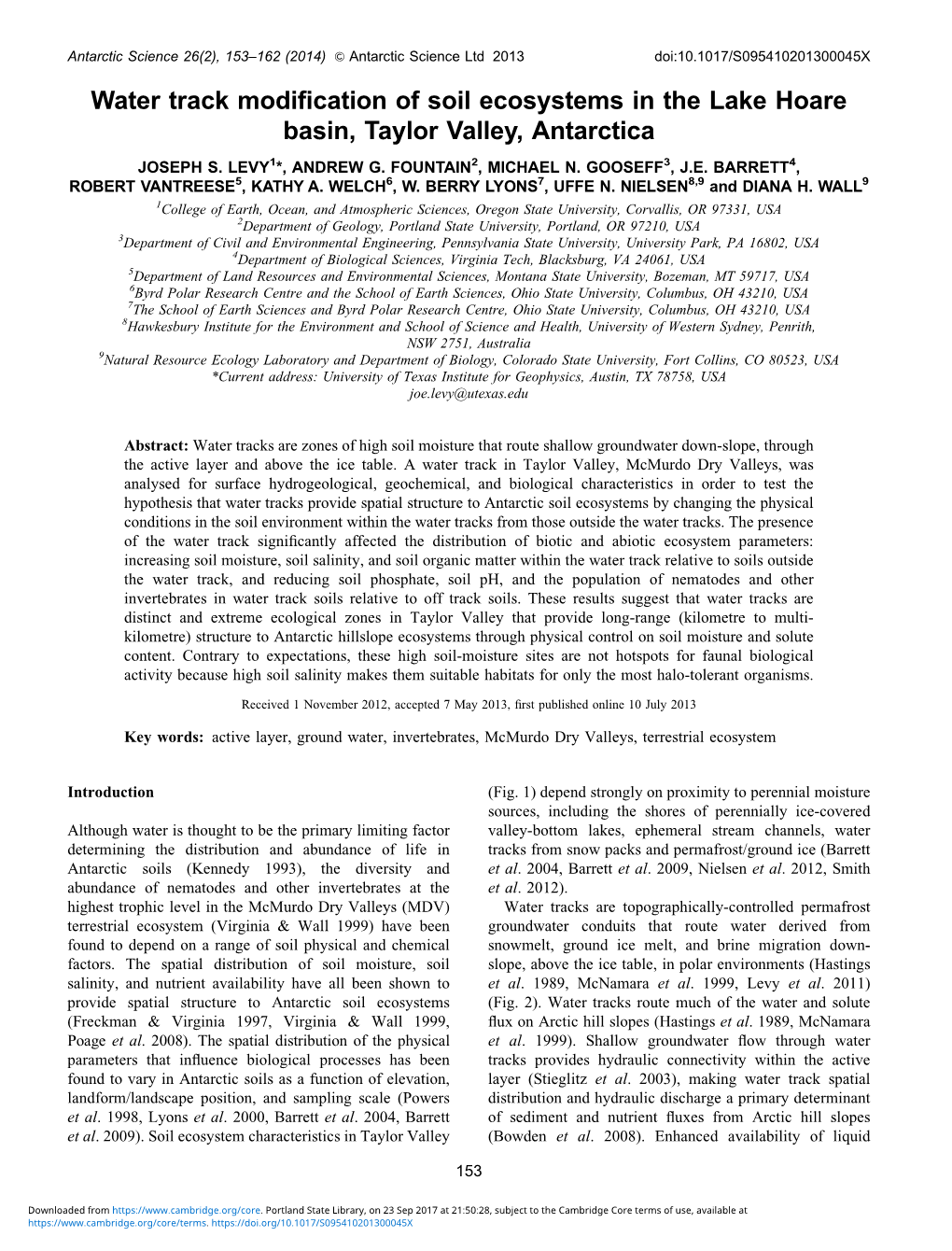 Water Track Modification of Soil Ecosystems in the Lake Hoare