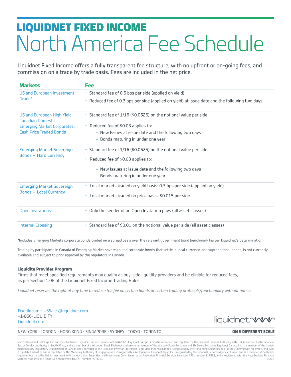 LIQUIDNET FIXED INCOME North America Fee Schedule