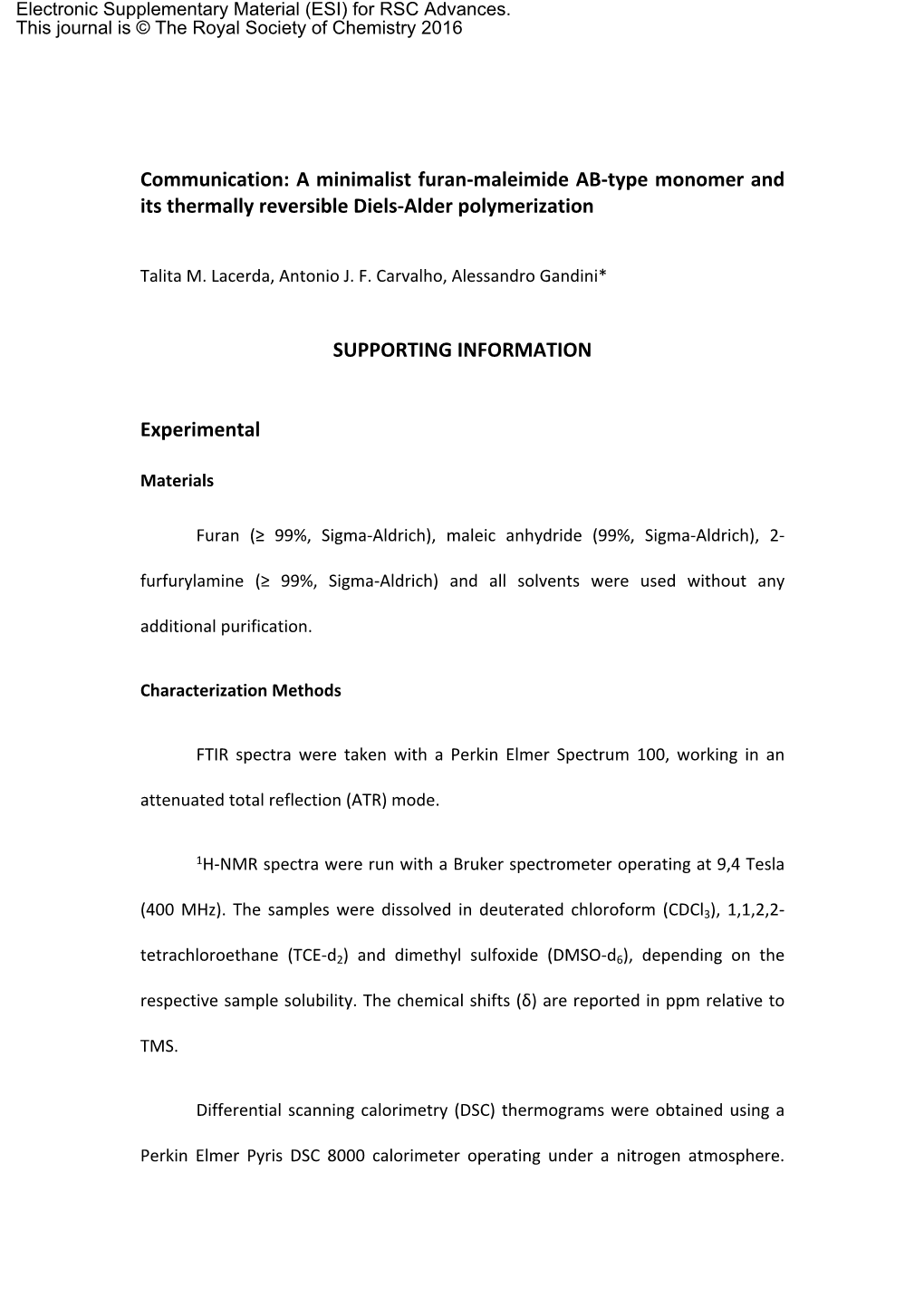 A Minimalist Furan-Maleimide AB-Type Monomer and Its Thermally Reversible Diels-Alder Polymerization