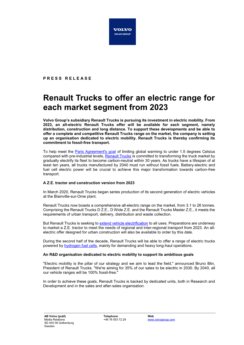 Renault Trucks to Offer an Electric Range for Each Market Segment from 2023