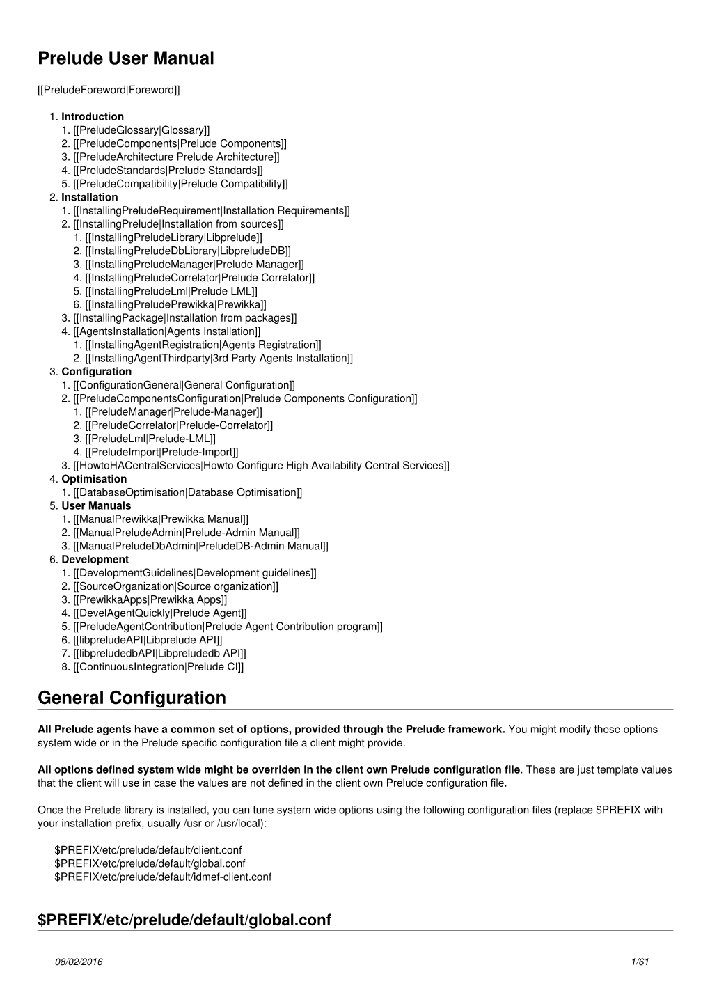 Prelude User Manual General Configuration